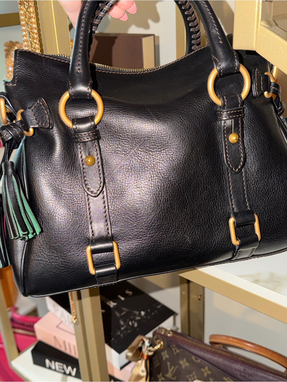 Dooney & Bourke Florentine Leather Regular Satchel Bag - Black - Picture 2 of 9